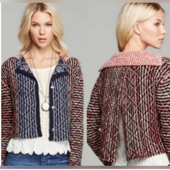 Free People Snap-front wool blend split back cardigan sweater